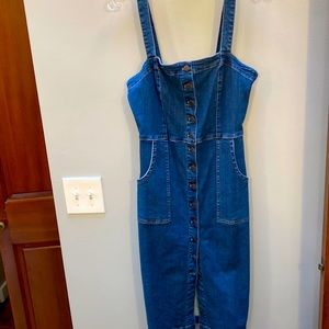 Denim Forum The jaclyn tank overall denim jean dress button Blue Sz 6